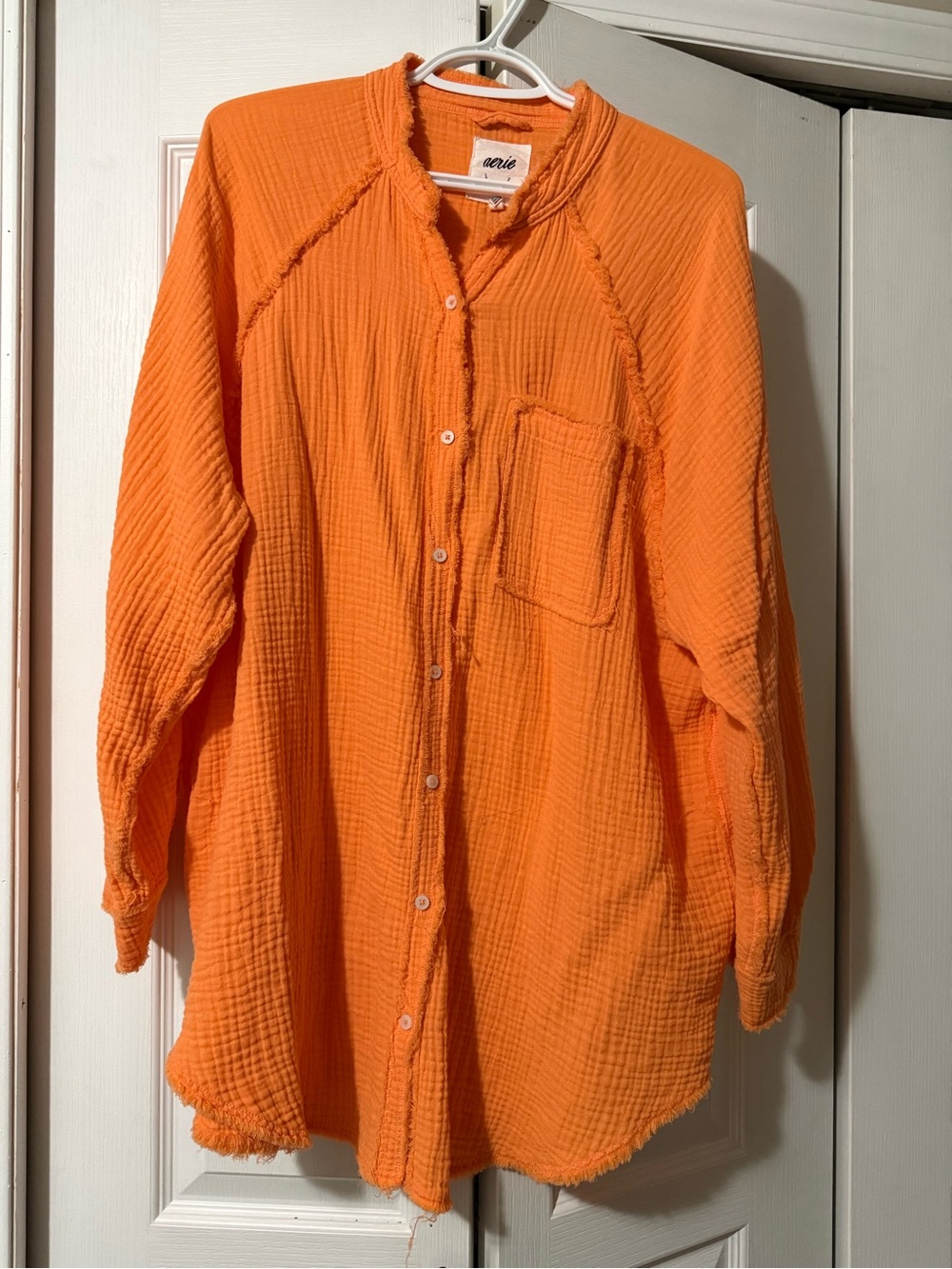 Aerie Orange Pool to Party Cotton Gauze Raw Hem Oversized Button Down - M